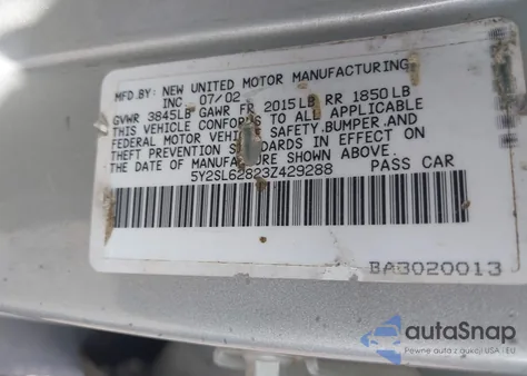 2003 Pontiac Vibe из США, поврежденный, VIN 5Y2SL62823Z429288